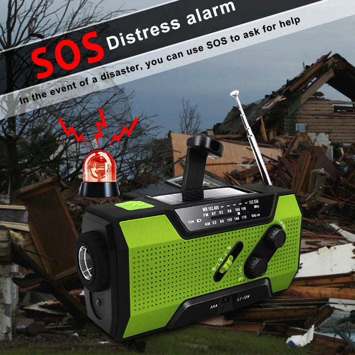 Radio Emergency Weather Radio NOAA/AM/FM with 2000mAh Portable Power Bank USB/Solar/Hand Crank Charging, Battery Operated, SOS Alarm