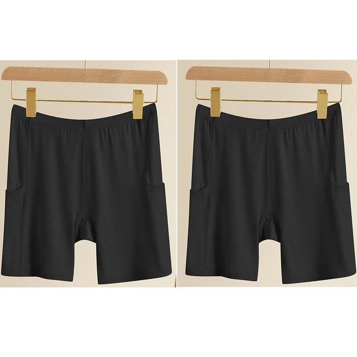 2pcs Women's Safety Pants Underwear Ice Silk High Waist Shorts Panties For Women Plus Size No Trace Leggings With pockets