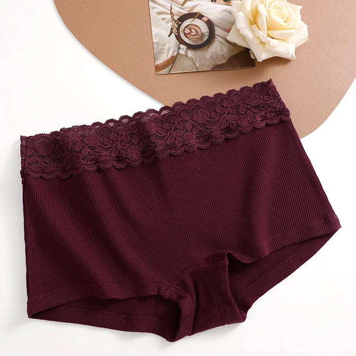 FINETOO Cotton Breathable Panties Patchwork Lace Panty Low Waisted  Underwear Skin Friendly Four shorts Women Flat Corner Pants