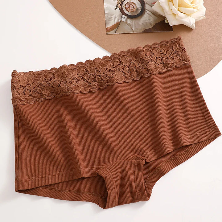 FINETOO Cotton Breathable Panties Patchwork Lace Panty Low Waisted  Underwear Skin Friendly Four shorts Women Flat Corner Pants