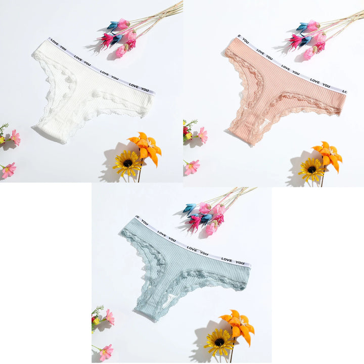3Pcs/Lot Lace Thong Women's Tanga Low Waist Sexy Lingeries Cotton Panties Laides T Back Pants Girl's Underpants Underwear