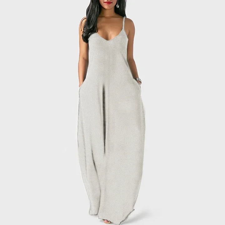 European and American Women's Cross border Summer New Product Solid Color Sexy Deep V Sling Dress