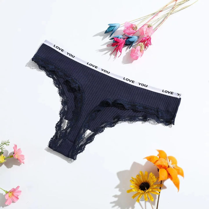 3Pcs/Lot Lace Thong Women's Tanga Low Waist Sexy Lingeries Cotton Panties Laides T Back Pants Girl's Underpants Underwear