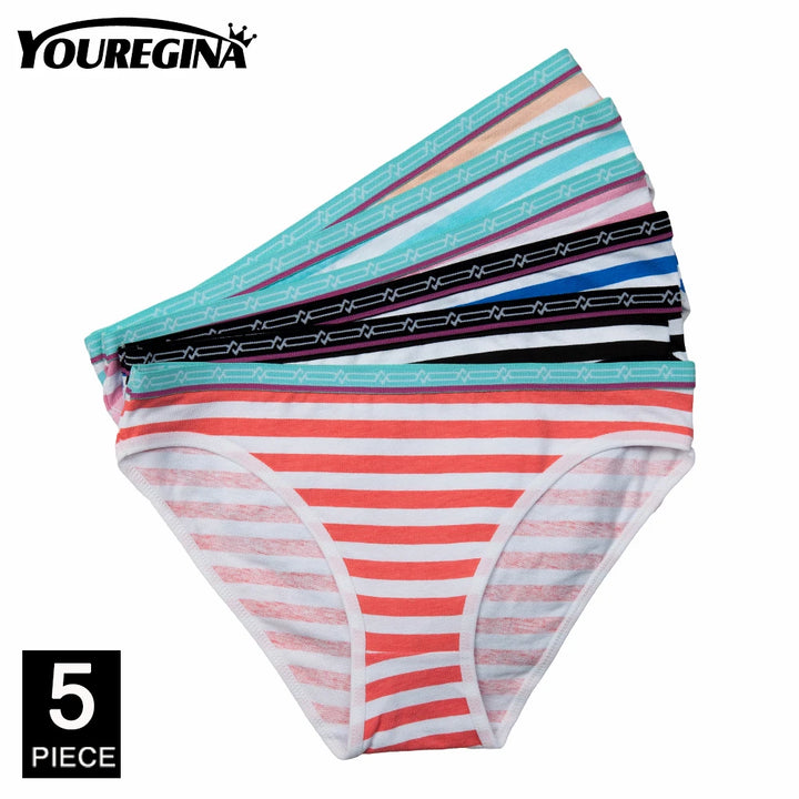 Cotton Panties for Woman Sexy Lace Underwear Briefs Set Lingerie Girls Ladies Bikini Underpants Striped Print knickers 5 Pcs/lot