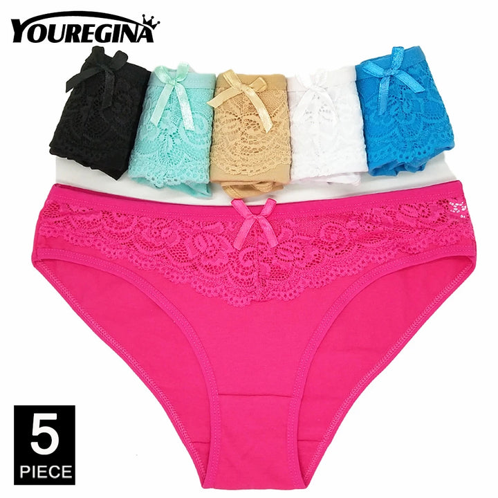 Cotton Panties for Woman Sexy Lace Underwear Briefs Set Lingerie Girls Ladies Bikini Underpants Striped Print knickers 5 Pcs/lot
