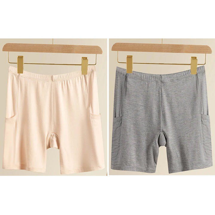 2pcs Women's Safety Pants Underwear Ice Silk High Waist Shorts Panties For Women Plus Size No Trace Leggings With pockets