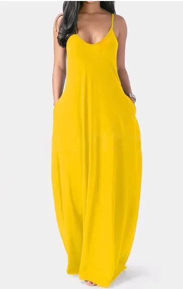 European and American Women's Cross border Summer New Product Solid Color Sexy Deep V Sling Dress