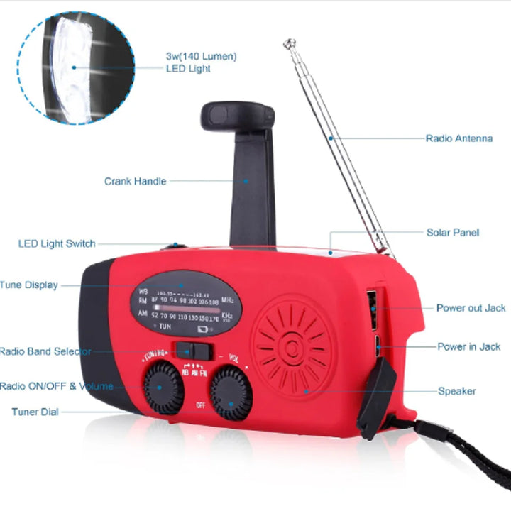 radio Emergency Solar Hand Crank Solar Radio with LED Flashlight for camp, AM/FM  Portable  Radio 2000mAh power bank Charging light
