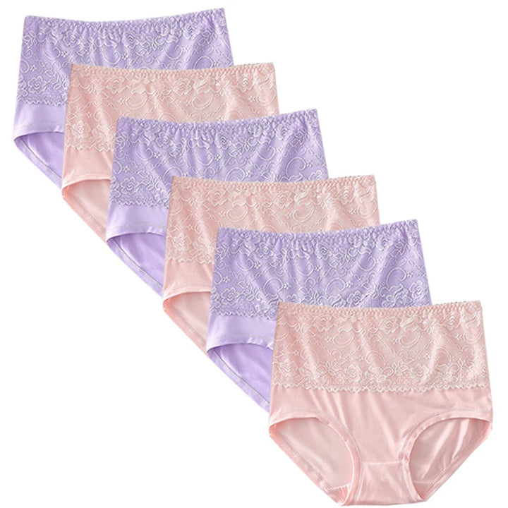 6pcs Women's Panties High Waist Underwear Large Size Fashion Girls Briefs Plus Size Breathable Lace Panty Female Lingerie