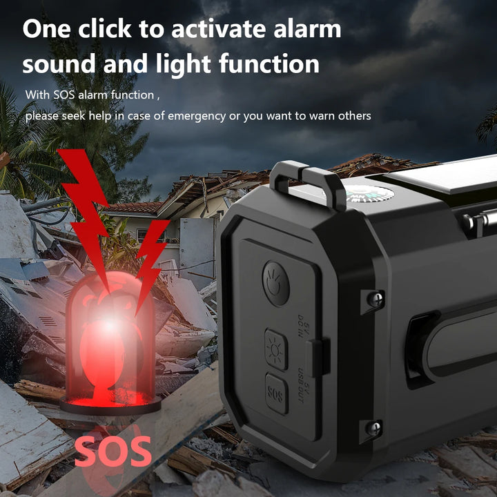 radio Solar Powered AM FM Weather Radio SOS Alarm Type-C Charging Emergency Weather Radio with LED Flashlight Reading Lamp for Camping