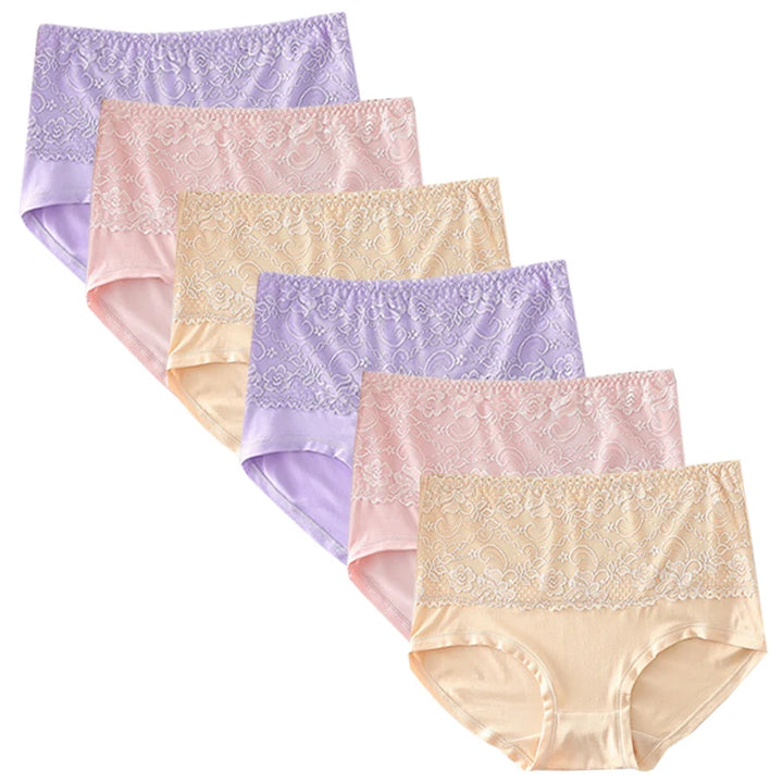 6pcs Women's Panties High Waist Underwear Large Size Fashion Girls Briefs Plus Size Breathable Lace Panty Female Lingerie