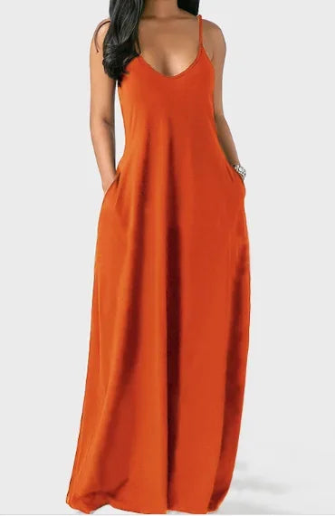 European and American Women's Cross border Summer New Product Solid Color Sexy Deep V Sling Dress