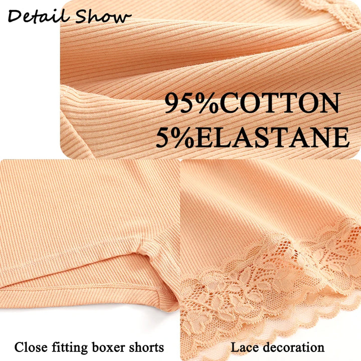 FINETOO Cotton Breathable Panties Patchwork Lace Panty Low Waisted  Underwear Skin Friendly Four shorts Women Flat Corner Pants