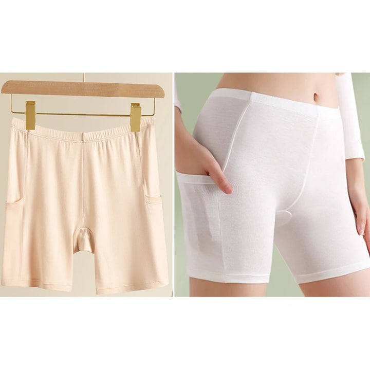 2pcs Women's Safety Pants Underwear Ice Silk High Waist Shorts Panties For Women Plus Size No Trace Leggings With pockets