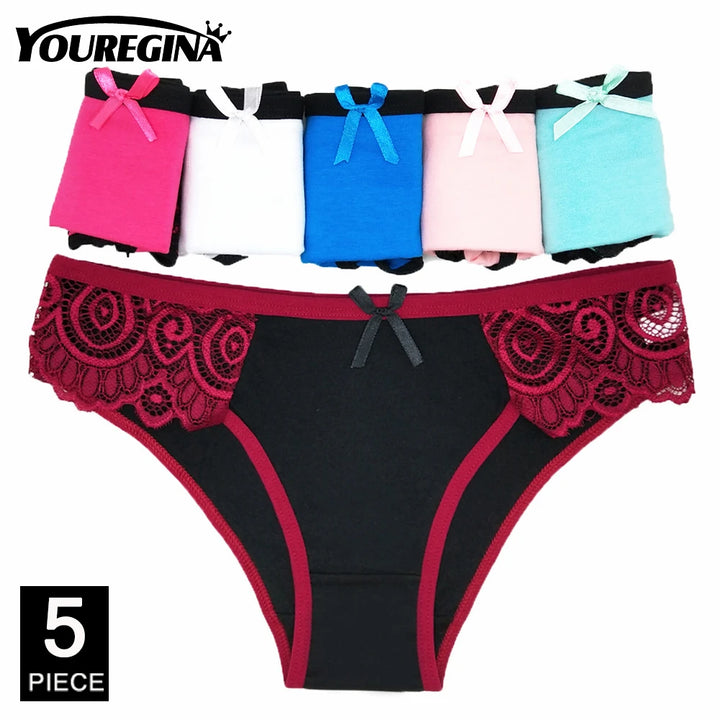 Cotton Panties for Woman Sexy Lace Underwear Briefs Set Lingerie Girls Ladies Bikini Underpants Striped Print knickers 5 Pcs/lot