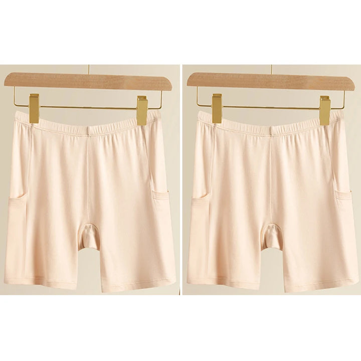2pcs Women's Safety Pants Underwear Ice Silk High Waist Shorts Panties For Women Plus Size No Trace Leggings With pockets
