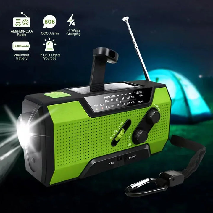 Radio Emergency Weather Radio NOAA/AM/FM with 2000mAh Portable Power Bank USB/Solar/Hand Crank Charging, Battery Operated, SOS Alarm