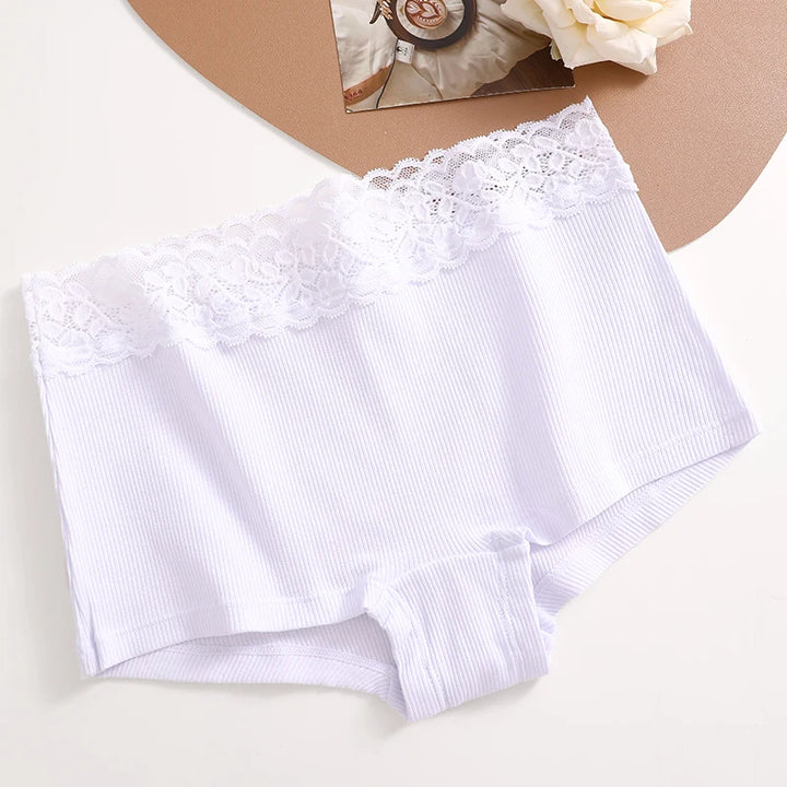 FINETOO Cotton Breathable Panties Patchwork Lace Panty Low Waisted  Underwear Skin Friendly Four shorts Women Flat Corner Pants