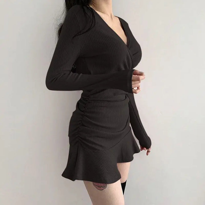 Neck Polyester Dress Woman Summer Fashion Long Sleeve Dress Women's Dress Loose Korean Style Women Shirts