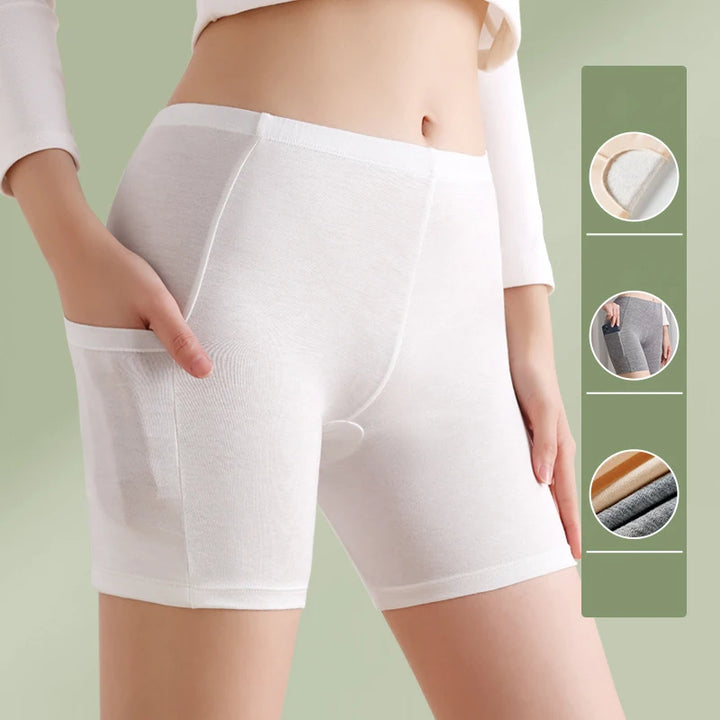 2pcs Women's Safety Pants Underwear Ice Silk High Waist Shorts Panties For Women Plus Size No Trace Leggings With pockets