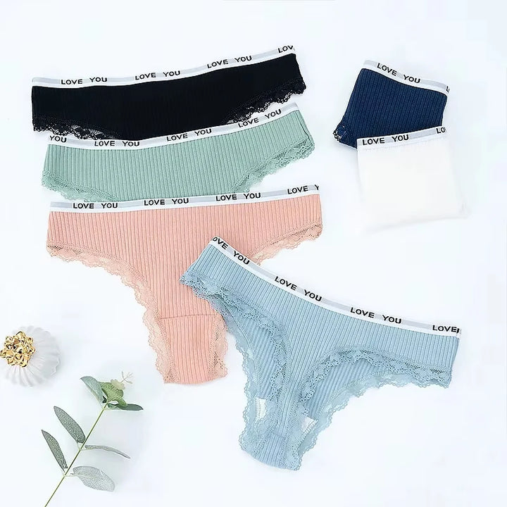 3Pcs/Lot Lace Thong Women's Tanga Low Waist Sexy Lingeries Cotton Panties Laides T Back Pants Girl's Underpants Underwear