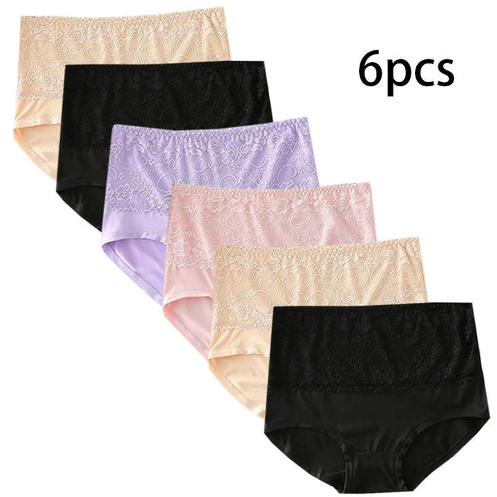 6pcs Women's Panties High Waist Underwear Large Size Fashion Girls Briefs Plus Size Breathable Lace Panty Female Lingerie