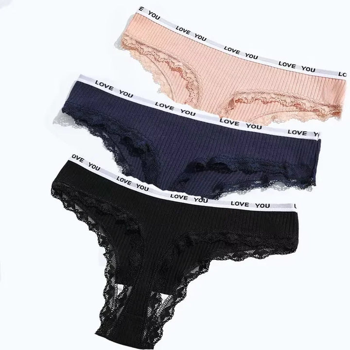3Pcs/Lot Lace Thong Women's Tanga Low Waist Sexy Lingeries Cotton Panties Laides T Back Pants Girl's Underpants Underwear