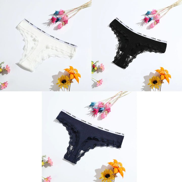 3Pcs/Lot Lace Thong Women's Tanga Low Waist Sexy Lingeries Cotton Panties Laides T Back Pants Girl's Underpants Underwear