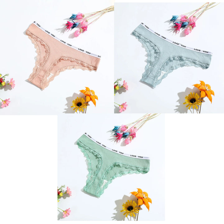 3Pcs/Lot Lace Thong Women's Tanga Low Waist Sexy Lingeries Cotton Panties Laides T Back Pants Girl's Underpants Underwear