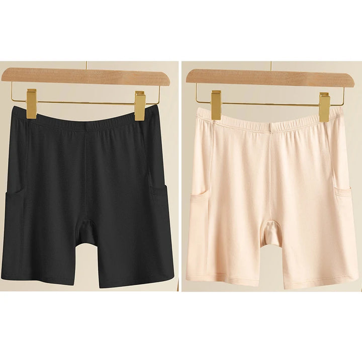 2pcs Women's Safety Pants Underwear Ice Silk High Waist Shorts Panties For Women Plus Size No Trace Leggings With pockets