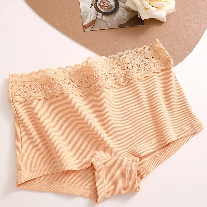 FINETOO Cotton Breathable Panties Patchwork Lace Panty Low Waisted  Underwear Skin Friendly Four shorts Women Flat Corner Pants