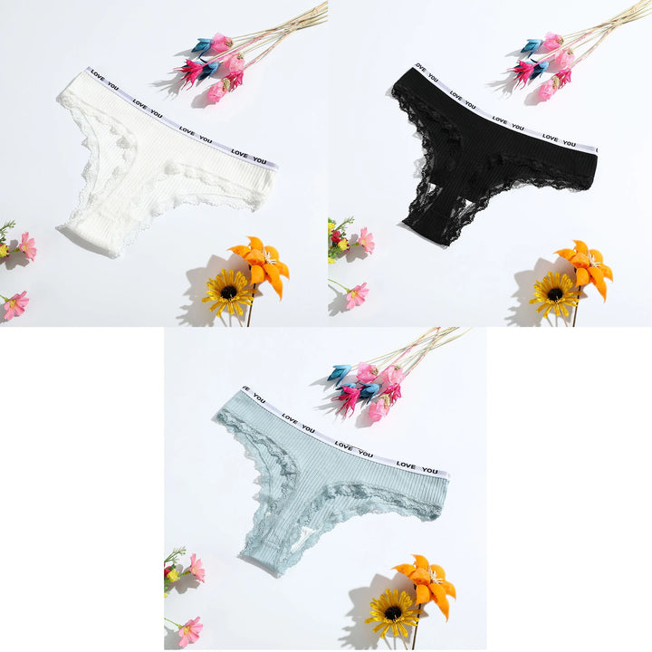 3Pcs/Lot Lace Thong Women's Tanga Low Waist Sexy Lingeries Cotton Panties Laides T Back Pants Girl's Underpants Underwear