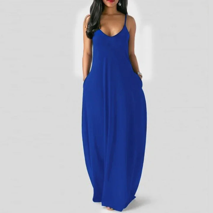 European and American Women's Cross border Summer New Product Solid Color Sexy Deep V Sling Dress
