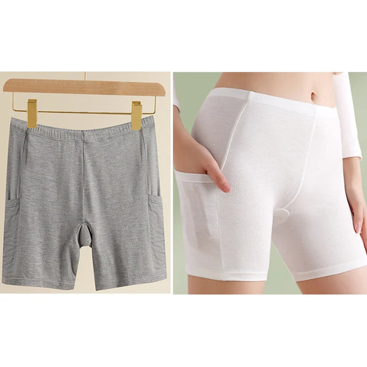 2pcs Women's Safety Pants Underwear Ice Silk High Waist Shorts Panties For Women Plus Size No Trace Leggings With pockets