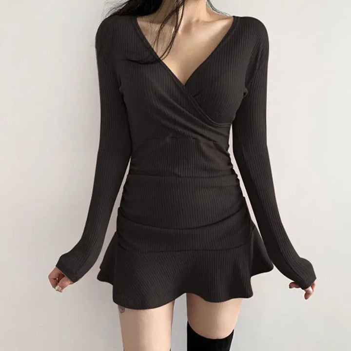 Neck Polyester Dress Woman Summer Fashion Long Sleeve Dress Women's Dress Loose Korean Style Women Shirts