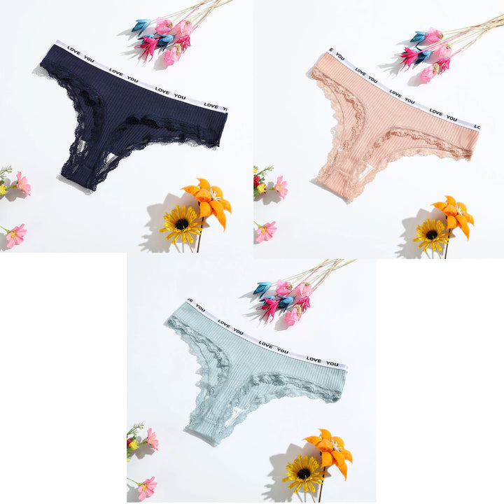 3Pcs/Lot Lace Thong Women's Tanga Low Waist Sexy Lingeries Cotton Panties Laides T Back Pants Girl's Underpants Underwear